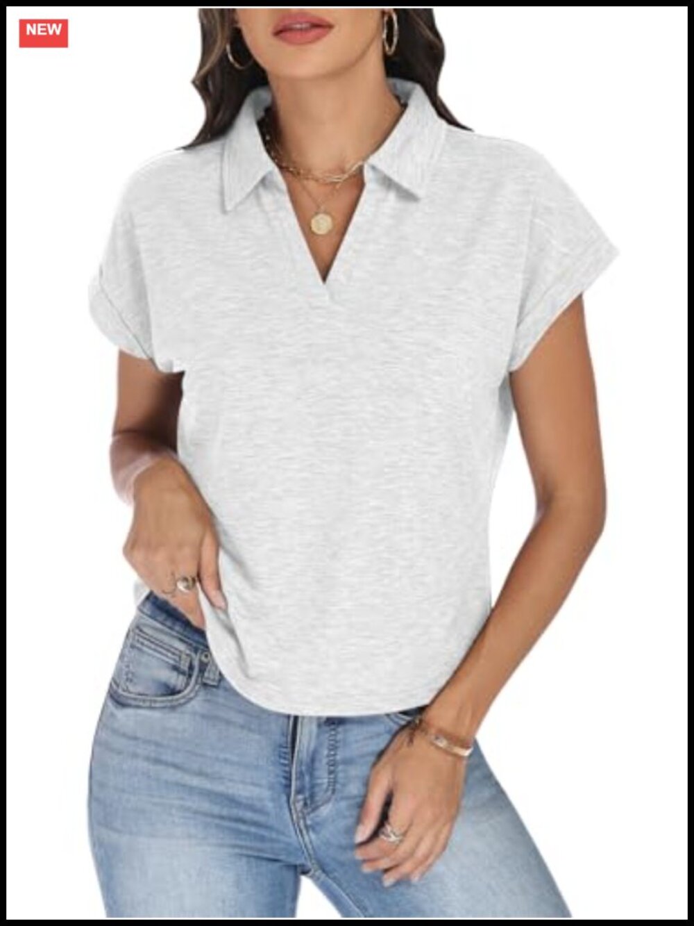 Crop Polo Shirt for Women Short Sleeve Cap Sleeve Collared V Neck Cotton